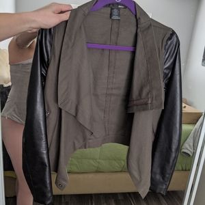 Army green and black leather jacket